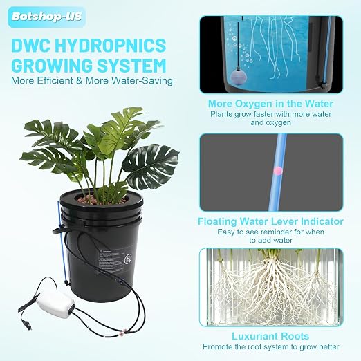 Hydroponics Growing System Kit 5-Gallon Deep Water Culture Recirculating Drip Grow System Indoor Garden Grow System with Hose, Air Pump, and Air Stone (1 Bucket + Drip Irrigation)