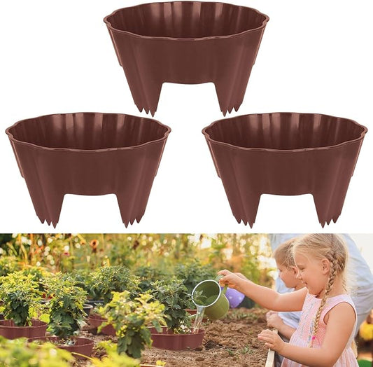 3 Pack Round Planting Grow Rings, 12" Planting Protective Round Edging, Plant Support Rings to Protects Plants, Deep Watering Plant Collars for Vegetables Herbs Flowers (Brown)