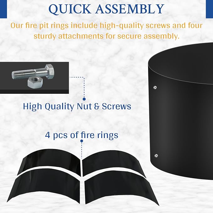 FEBTECH - 38" Dia x 12" H Fire Ring for Outside Fire Pit - No Bottom | Powder Coated 2mm Carbon Steel Deep Fire Ring Insert Liner for Above or In Ground Fire Pit, Outdoor Garden & Camping