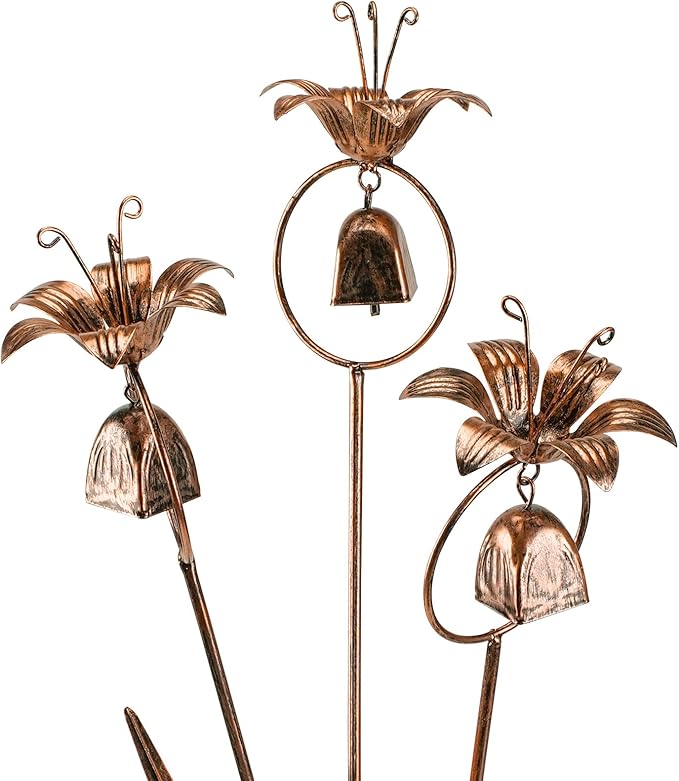 WSgift Metal Bronze Calla Lily Flowers with Bells for Outdoor Garden Decor