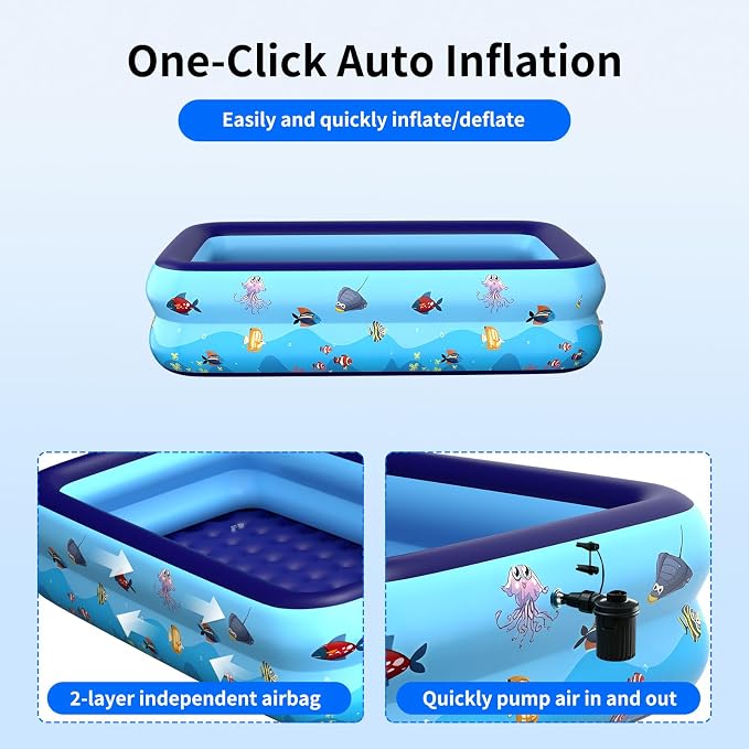 HAIKE Inflatable Pool for Adults and Kids, Summer 2 Layer Thickened Kids Pool Outdoor Water Party, Family Full-Sized Swimming Pool, Rectangle Blow Up Pool for Backyard Garden (47.2"x35.4"x19.7")