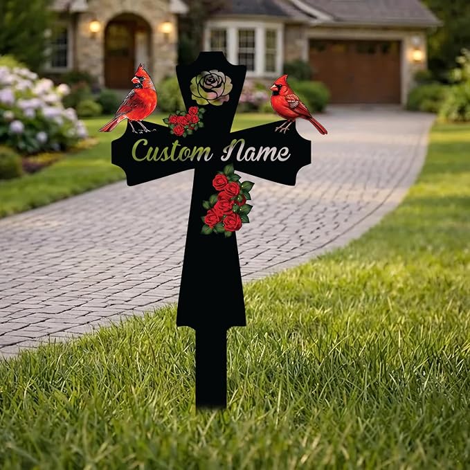 Personalized Cardinal Yard Sign with Stakes, Red Bird Metal Garden Sign Decor, Outdoor Art, Gift for Mom/Grandmother, Patio House Warming Gifts, Welcome to Garden