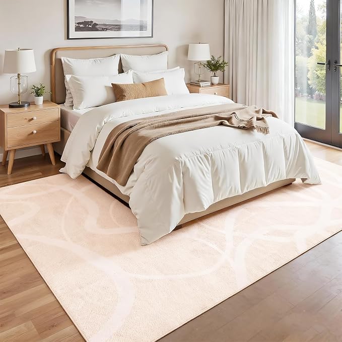 Washable Area Rug 8x10, Large Soft Rugs for Living Room Soft Off-White and Light Caramel Blend Carpet 8x10 Area Rugs for Bedroom Dining Room Non-Slip Stain Resistant Under Table Rug