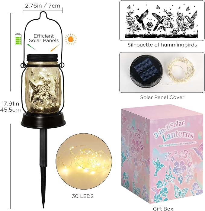 kyoryuger for Mom Solar Lanterns Outdoor Garden Decor Valentine's Day Gifts for Women Hummingbird Gift for Women Mom Grandma Sister Birthday Solar Light for Yard, Patio,Porch,Torch