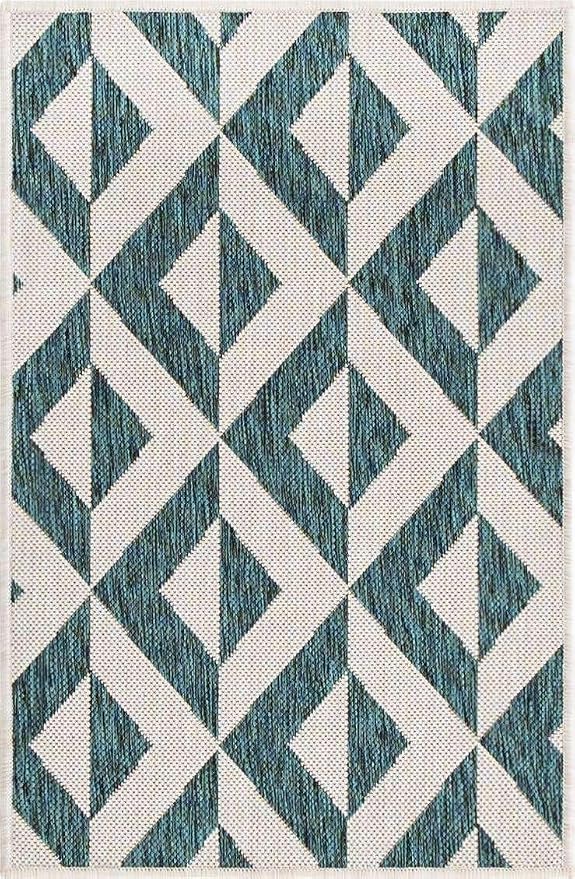 Unique Loom Outdoor Collection Area Rug - Napa (2' 2' x 3' 1' Rectangle, Teal/ Ivory)