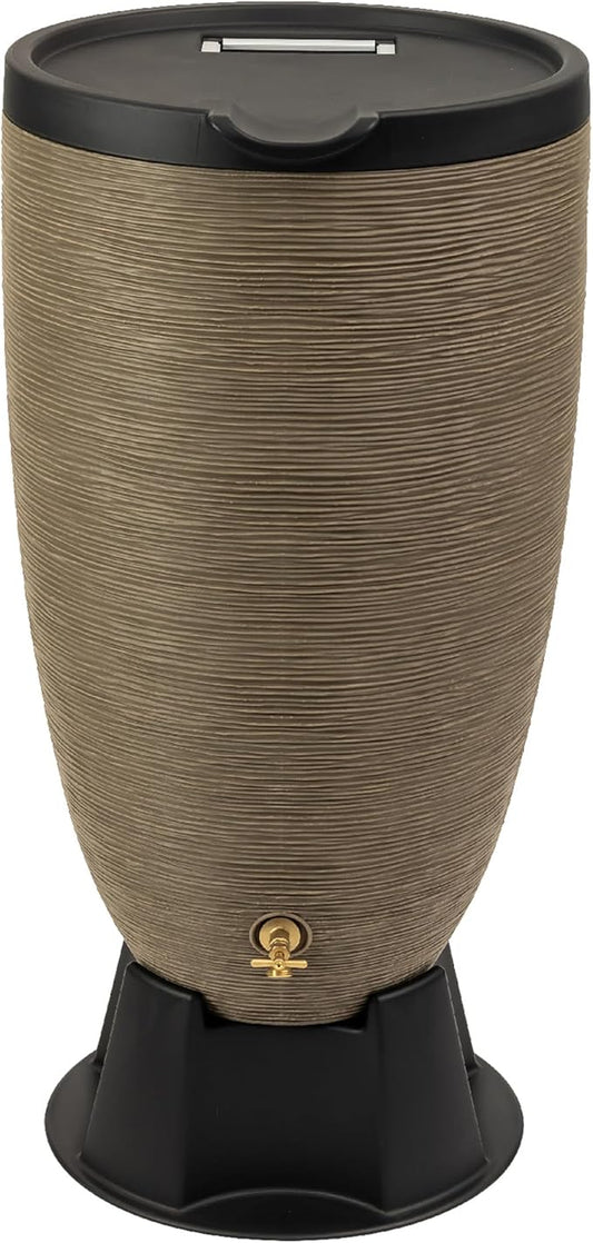 RTS Home Accents 50-Gallon Newport Rain Barrel with Stand and Removable Lid, Sandstone Color
