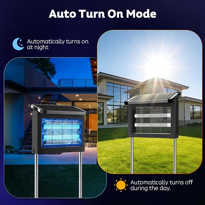 OnBeam Solar Bug Zapper Outdoor, 4500V Fly Zapper with Projector Lights | 10W Solar Panel, USB-C Charging, IPX5 Waterproof, Auto Mode, Wide Coverage, Mosquito Zapper for Backyard, Patio, Garden
