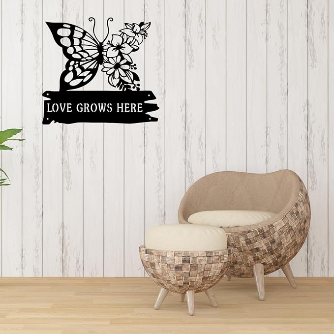 CFC0121320 Butterfly Garden Metal Sign, Personalized Flower Garden Plaque, Outdoor Decoration for Potting Shed, Customized Name for Women Men Mom Grandma Grandpa