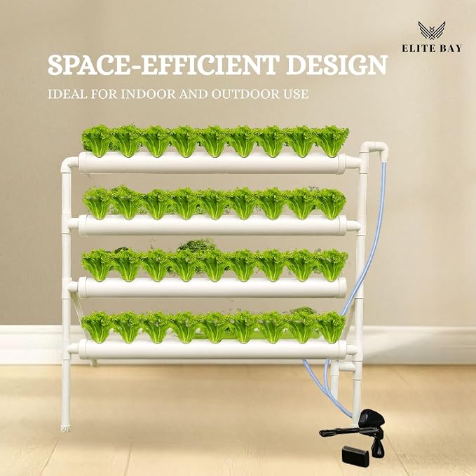 Hydroponic Plant Growing System 36 Pod– PVC Vertical Garden Kit | Sponges, AU/US Plug.