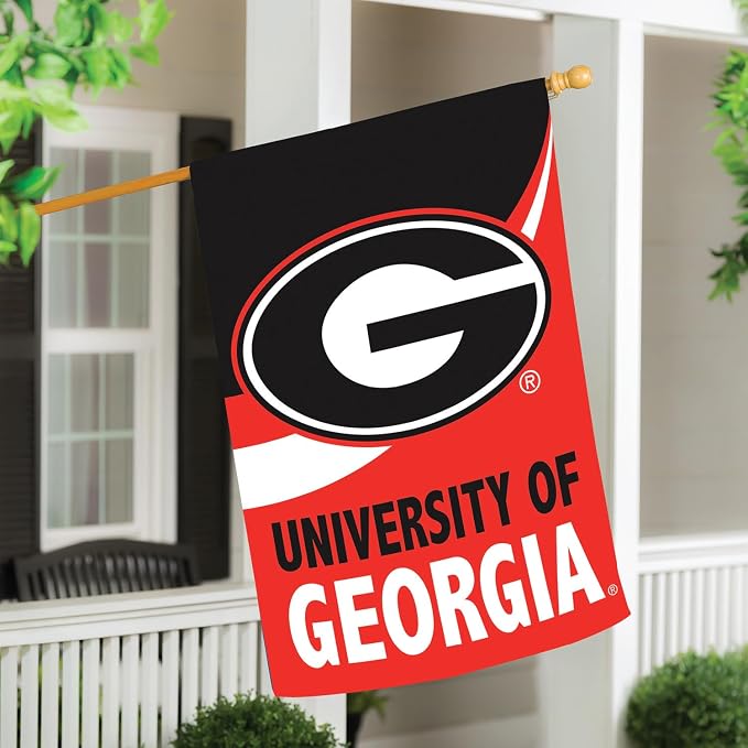 NCAA University of Georgia House Flag, 28 x 44, Double Sided Garden Flags for Outside, Outdoor College Flags & Banners for Gardens Patio, Indoor Wall Decor Flag for Room