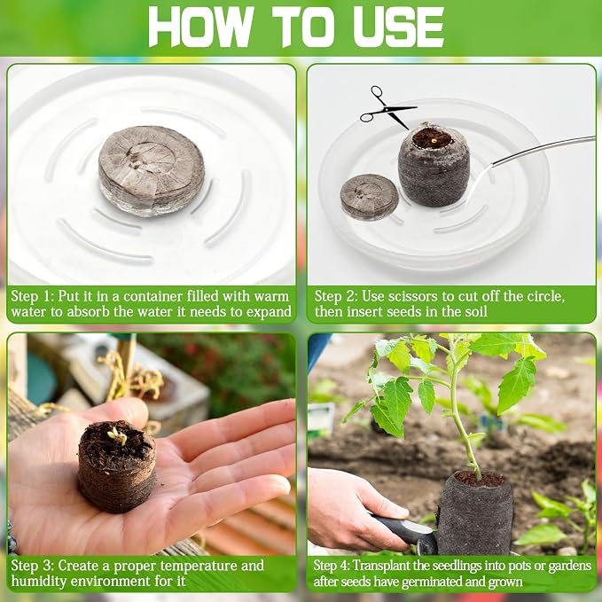 ZeeDix 200 Pcs (30mm) Peat Pellet Fiber Soil Plant Seed Starters- Seed Starter Pellets Pods Compressed Peat Pellets for Grow Herbs, Plant, Flowers, Vegetables, Seed Pods for Planting Easy Transplant