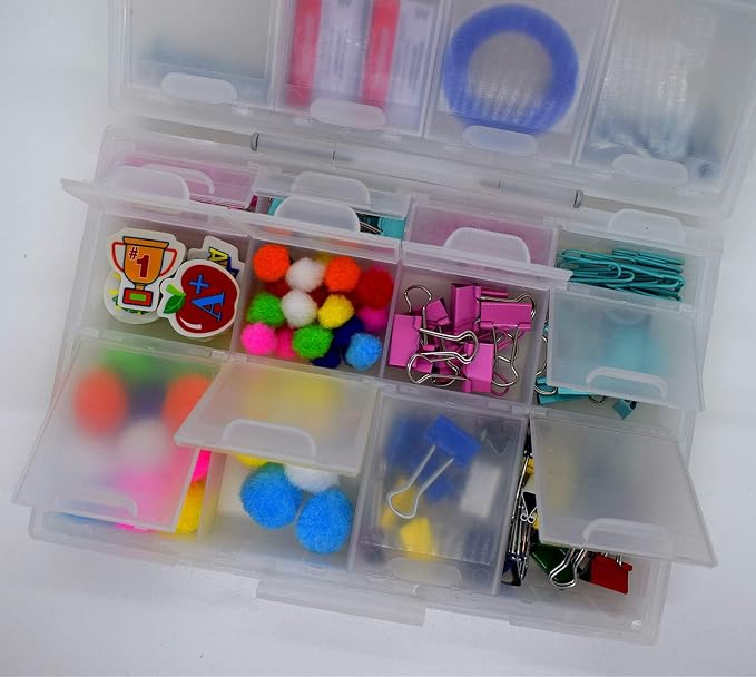 AideTek 2 units Half Transparent Multi-Purpose 24 Compartments Clear Organizer Case BOX-ALL-24 for sorted parts 3 sizes 24 compartments with lid