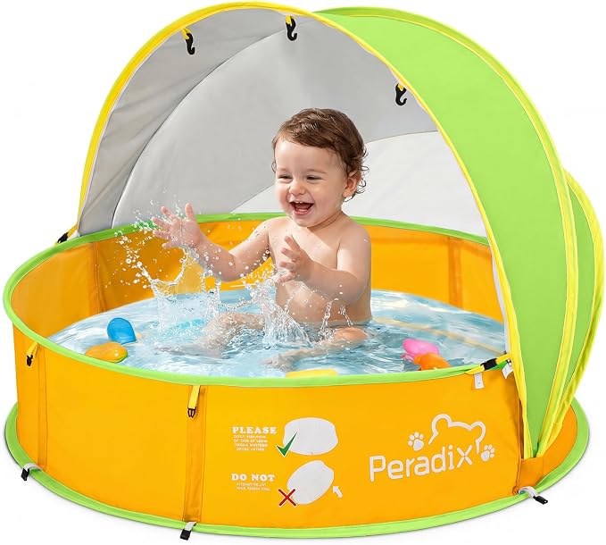 Peradix Paddling Pool for Kids & Pets Infant Ball Pit Tent, Portable Baby Beach Tent, 4-in-1 Pop Up Pool Tent with UV Adjustable Canopy, Indoor/Outdoor Playpen Foldable Toys for Child Summer 2026