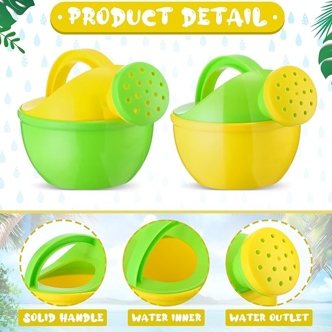 Sosation 12 Pcs Mini Kids Watering Cans, Colorful Plastic Small Watering Cans with Handle, Toddler Beach Sand Bath Shower Toy, Child Gardening Tool & Party Favor Gift(Vivid Style)