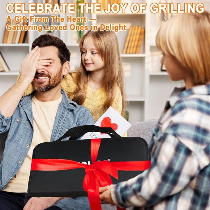 POLIGO 28Pcs Grilling Accessories in Bag with Meat Injector, Barbecue Claws, Mats, Thermometer for Smoker, Camping BBQ Grill Utensils Set Dad Gift for Fathers Day Birthday Grilling Gifts for Men Black