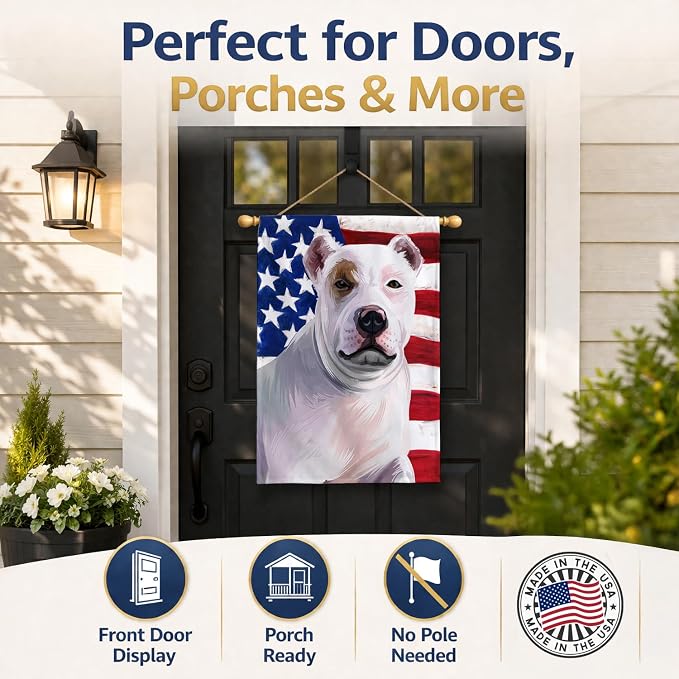 Caroline's Treasures CK6470CHF Bully Kutta Dog American Flag House Flag Large Porch Sleeve Pole Decorative Outside Yard Banner Artwork Wall Hanging, Polyester, House Size, Multicolor