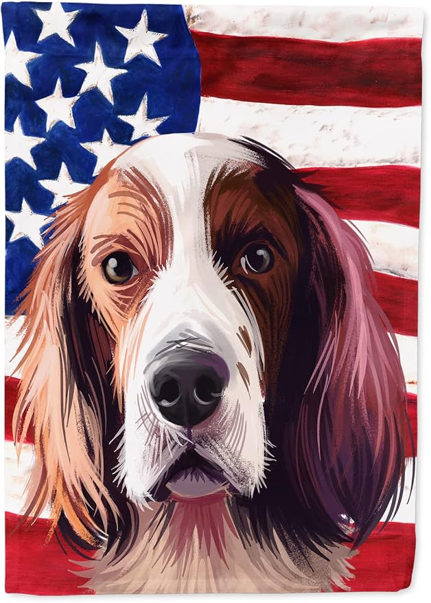 Caroline's Treasures CK6569CHF Irish Red and White Setter American Flag House Flag Large Porch Sleeve Pole Decorative Outside Yard Banner Artwork Wall Hanging, Polyester, House Size, Multicolor