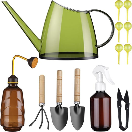 13 Pcs Indoor Plant Can Set, 1/2 Gallon Watering Can, 17 oz Squeeze Bottle, 6.8 oz Spray Bottle, 6 Self Watering Globes, Gardening Tool Kit with Pruning Scissors for Plants(Lemon Green)