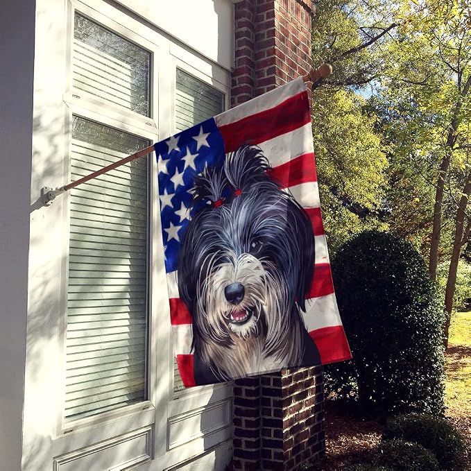 Caroline's Treasures CK6740CHF Tibetan Terrier American Flag House Flag Large Porch Sleeve Pole Decorative Outside Yard Banner Artwork Wall Hanging, Polyester, House Size, Multicolor