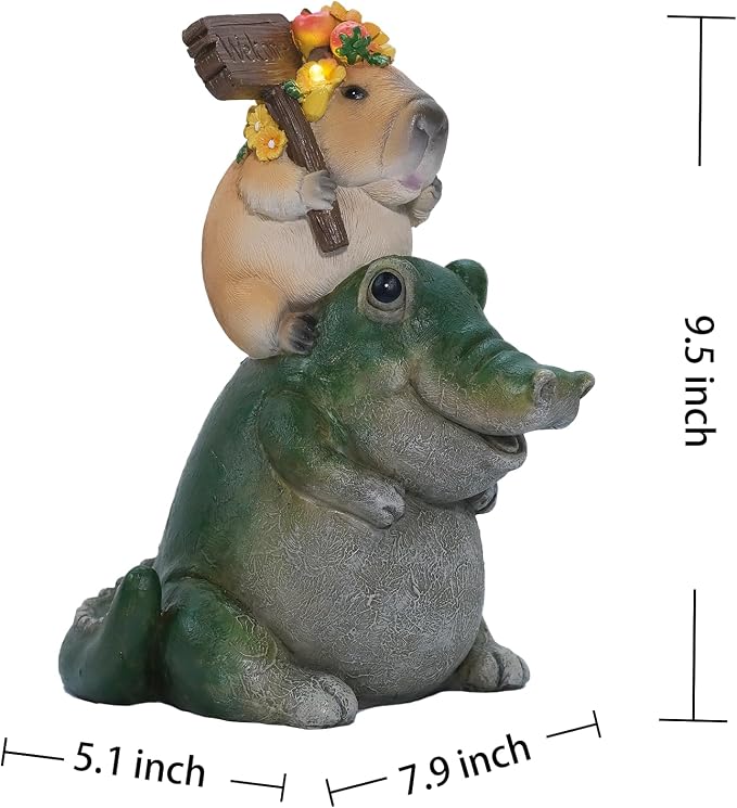 Solar Garden Outdoor Capybara Statues Yard Resin Decoration Gift Handmade Housewarming Gift for Patio Yard Lawn Waterproof Cracking