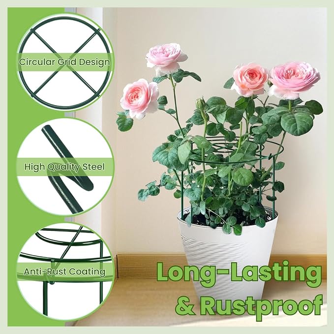 Lancisism 8 Pack Peony Cages and Supports - Heavy Duty Grow Through Metal Plant Support for Outdoor Plants - Plant Support Frame Ring for Rose Tomato Hydrangea Sage Strawberry 12" D x 16" H