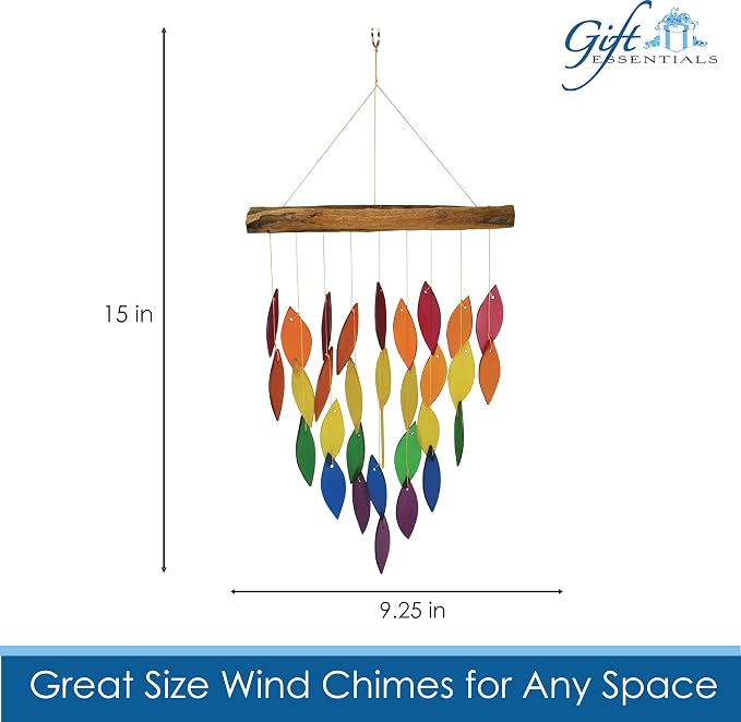 Blue Handworks Rainbow Waterfall Glass Wind Chime | Handcrafted Waterfall Glass Wind Chime Spanning the Full Rainbow Spectrum - Violet, Blue, Green, Yellow and Red