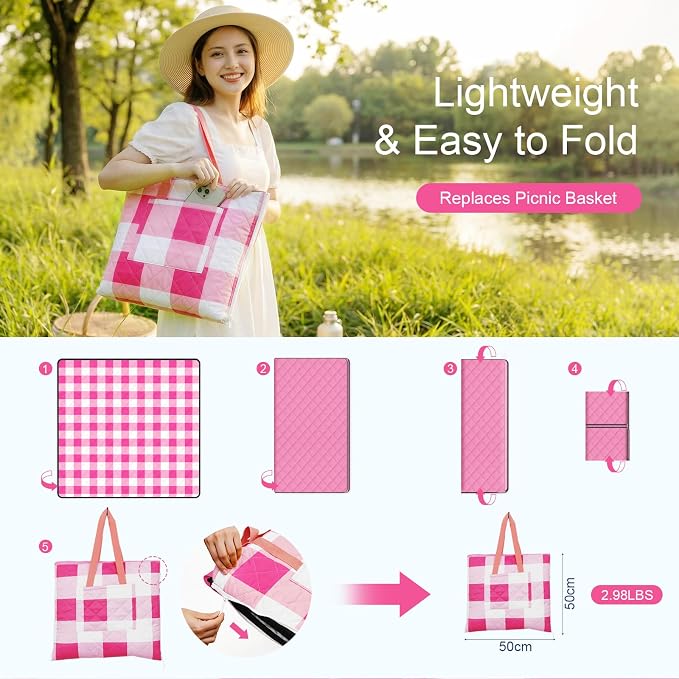 2 in 1 Tote Picnic Blanket Waterproof Outdoor Camping Mat，Large Capacity Beach Blanket 80''x80'' 7 Layers Easy to Foldable and Carry.