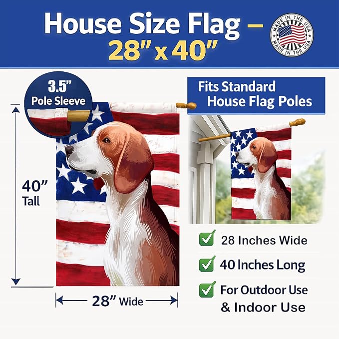 Caroline's Treasures CK6503CHF Deutsche Bracke Dog American Flag House Flag Large Porch Sleeve Pole Decorative Outside Yard Banner Artwork Wall Hanging, Polyester, House Size, Multicolor