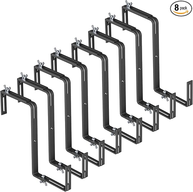 Adjustable Planter Box Brackets,Enhanced Bottom Support,Universal Outdoor Hanging Brackets,Flower Box Brackets for Fence Railings, Windowsill, Patio, Garden,Balcony. (8, Black)