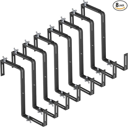 Adjustable Planter Box Brackets,Enhanced Bottom Support,Universal Outdoor Hanging Brackets,Flower Box Brackets for Fence Railings, Windowsill, Patio, Garden,Balcony. (8, Black)