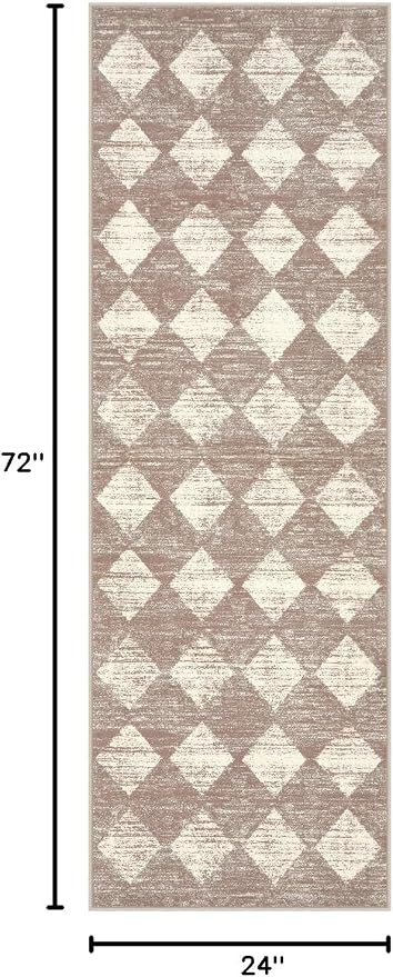 Checkered Kitchen Runner Rug 2x6 Beige, Non Slip Washable Hallway Bathroom