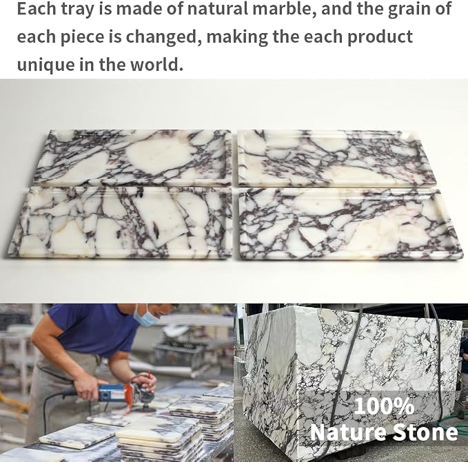 DUANYAN Natural Marble Tray, Coffee Table, Food, Fruit, Paper Cup, Cake Display, Coffee bar, Family Gatherings, Seasonal Holiday Decoration Tray(Viola-rectangle-11 x5 x0.7)