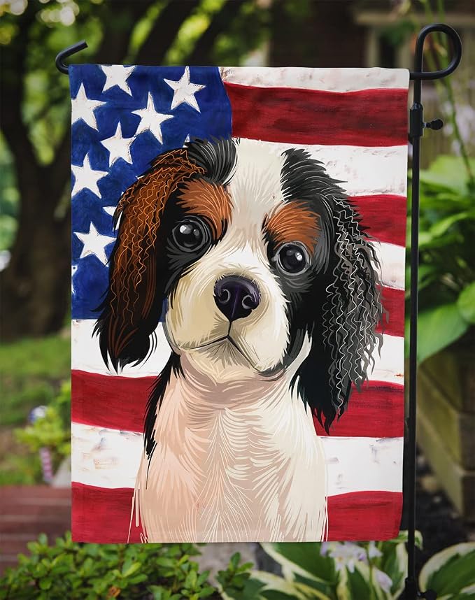 Caroline's Treasures CK6482GF Cavalier Spaniel American Flag Garden Flag Mailbox Flag Decorative Yard Flag Banner Outside Patio Artwork Yard Flower Beds, Garden Size, Multicolor