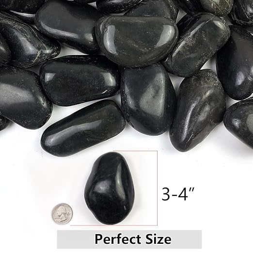 YISZM 20lbs Large River Rocks for Landscaping, 3-4" Black Pebbles for Garden Design, Hand-Picked Smooth Stones for Fish Tank, Flower Pots, Indoor Water Fountains, Pathways, Backyard