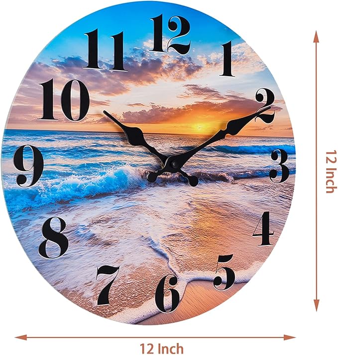jomparis Beach Wall Clock Indoor Outdoor Sunset Waterproof Wall Clock Decor for Patio Pool Garden (12Inch,Coastal Theme)