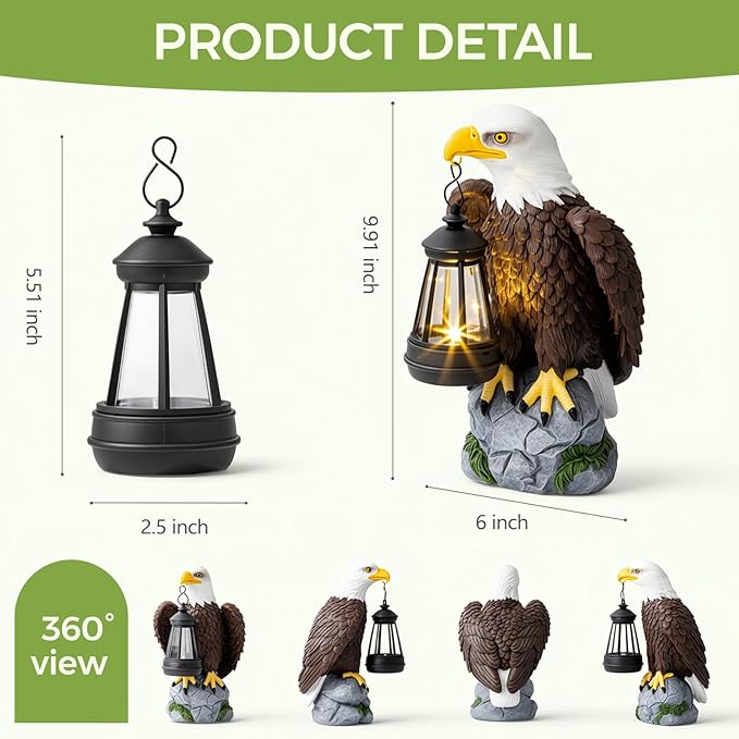 YDKOJGW 250 Anniversary USA Bald Eagle Garden Statue,Solar Garden Outdoor Statues Bald Eagle with Light, Lawn Decor Statue for Patio, Balcony, Yard Ornament,Home Decor Gift for Men Father