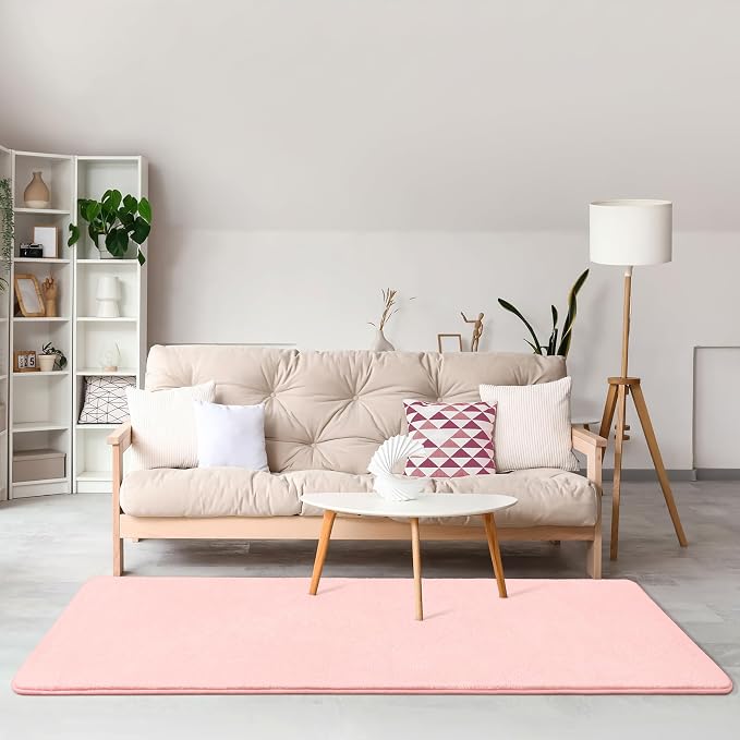 Amearea Modern Soft Hallway Runner Rug, 2x6 Feet Pink Washable Runner Rugs | Fluffy Bedroom Bedside Rugs, Indoor Non Slip Memory Foam Rug Carpet for Hallway Entrance Kitchen Living Room Decor