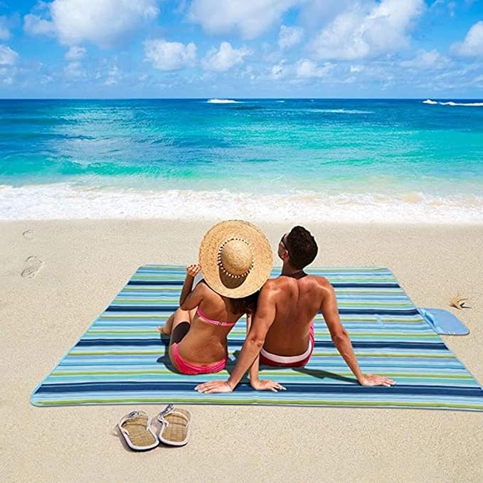 LRUUIDDE Large 80"x 60" Beach Blanket, Outdoor Picnic Blankets, Waterproof Sandproof Portable Blankets, Foldable and Lightweight for Spring Summer Camping, Beach, Park (Blue)