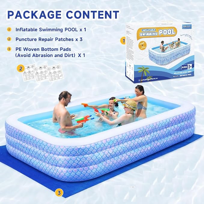 Inflatable Swimming Pool for Kids and Adults- 118" x 68" x 22" Family Full-Sized Blow Up Pools for Kids-Thickened Durable Above Ground Swimming Pool Backyard Lawn, Summer Party Outdoor and Indoor