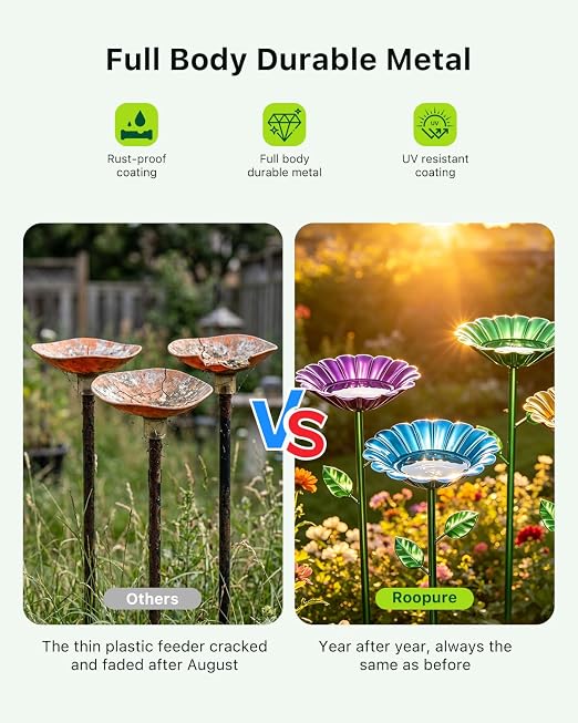 4 Pack Watering Station for Bee Butterflies Pollinator Insect Outdoors Drinking Water, Metal Feeder Cup for Garden Backyard Balcony Planters Decors, Standing Colors Hummingbird Bath with Flower Design