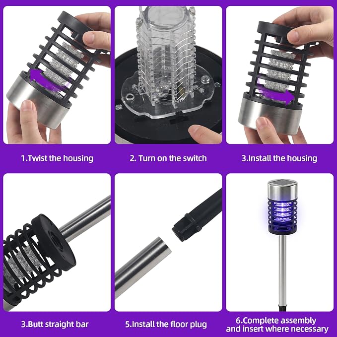 Solar Bug Zapper Outdoor Waterproof Mosquito Repellent Outdoor Patio Mosquito Trap & Killer for Backyard, Farm, Garden, 2026 Solar Powered Fly Zapper for Small Flying Insect, Gnats, Flies, Moths(4)