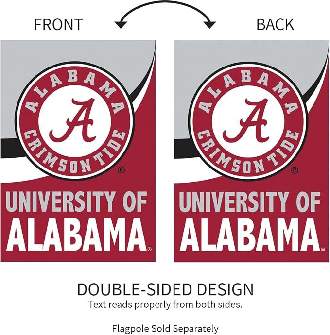 Team Sports America NCAA University of Alabama House Flag, 28 x 44, Double Sided Garden Flags for Outside, Outdoor College Flags & Banners for Garden Patio, Indoor Wall Decor Flag for Room