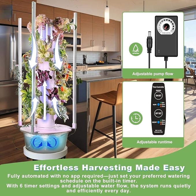 Hydroponic Growing Kit System, Tower Garden Hydroponic Tower with 4 LED Grow Lights, 7 Layer 28 Pots Planter, Indoor Herb Garden Planter for Lettuce, Veggies, and Fresh Greens