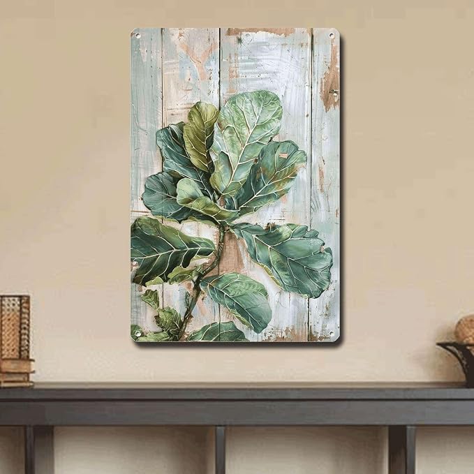 Metal Sign Tin Sign Vintage Wall Art Rustic Elegance Fiddle Leaf Tin Sign for Indoor Plant Lovers Home Decor and Easy Installation Tin Signs Gardening for Bar 12×16 Inches