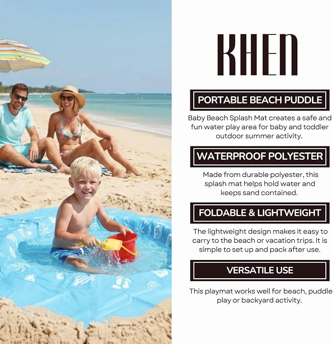 2-in-1 Kids, Baby & Infants Beach Pool & Waterproof Picnic Blanket - Large 6.5' Portable Paddling, Pool & Play Mat & Waterproof Carrying Bag, Outdoor Summer, Toddle Child & Kid, Aquamarine Blue Dream