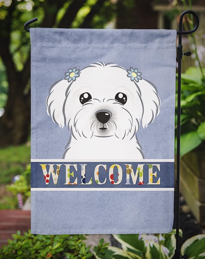 Caroline's Treasures BB1394GF Maltese Welcome Garden Flag, Blue Mailbox Flag Decorative Yard Flag Banner Outside Patio Artwork Yard Flower Beds, Garden Size, Multicolor