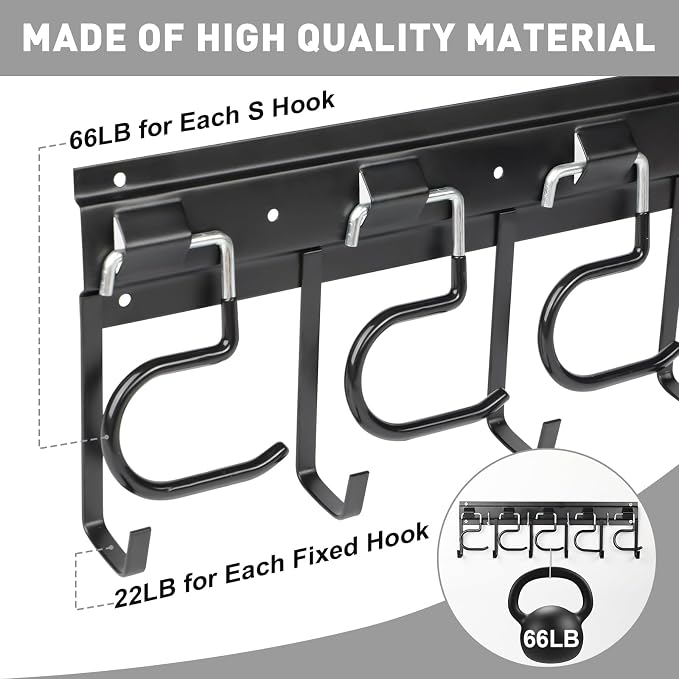 LEYU Metal Garage Tool Organizer Wall Mount, 2 Pack Garden Tool Organizer With Extension Cord Straps, Garage Organization Hooks and Hangers for Shed, Yard Storage, Wall Holder for Hanging Broom Mop