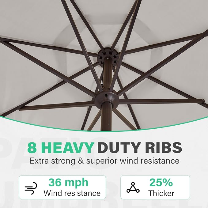 JEAREY 9 FT Patio Umbrella Outdoor, Table Umbrellas Market Umbrella w/Push Button Tilt/Crank, 8 Sturdy Ribs(Fog Gray)