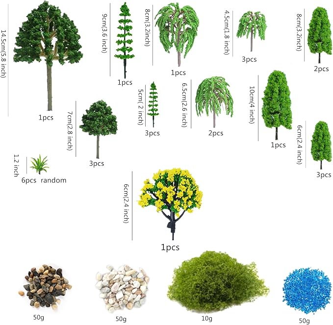 Model Scenery, 31pcs, Fairy Garden Accessories, Diorama Supplies Kit, Miniature Trees with Moss for Building Model, Natural Green Landscape, Projects, DIY Craft