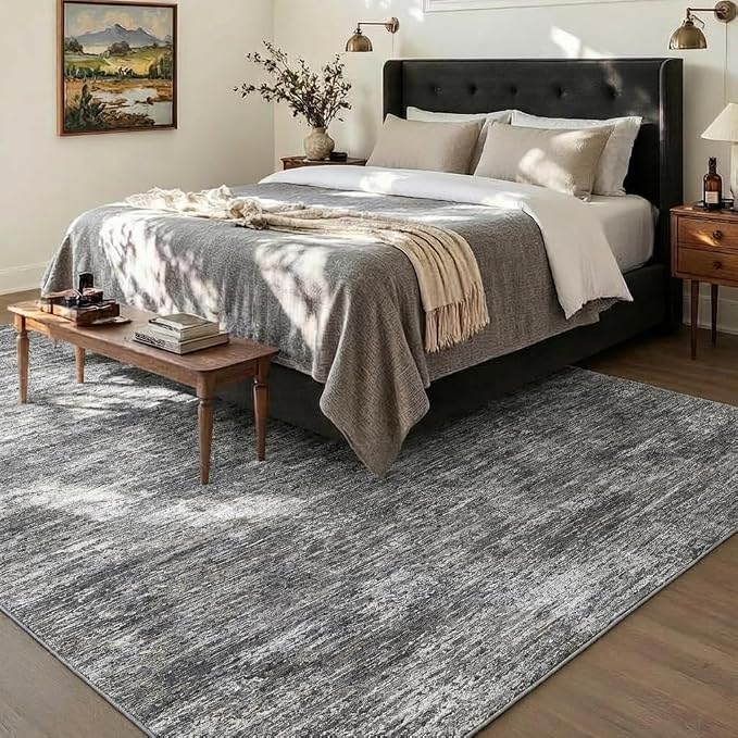 Garvee 10x13 Area Rugs for Living Room Solid Color Washable Rug, Light Grey | Non Slip Backing Non Shedding Low Pile Modern Neutral Stain Resistant Foldable Area Rug for Dining Room Bedroom Nursery